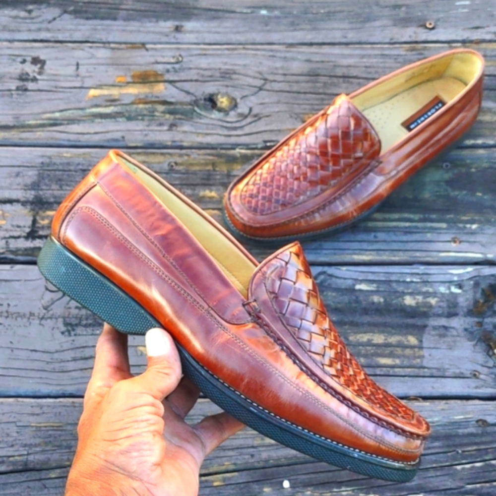 FLORSHIEM Marshall Brown Oak Woven Leather Loafer